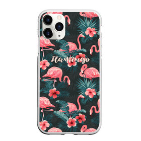 Чехол для iPhone 11 Pro матовый с принтом Flamingo , Силикон |  | girl | woman | девушкам | девушки | листья | подарок | тропические цветы | фламинго | цветы