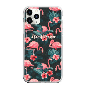 Чехол для iPhone 11 Pro Max матовый с принтом Flamingo , Силикон |  | Тематика изображения на принте: girl | woman | девушкам | девушки | листья | подарок | тропические цветы | фламинго | цветы