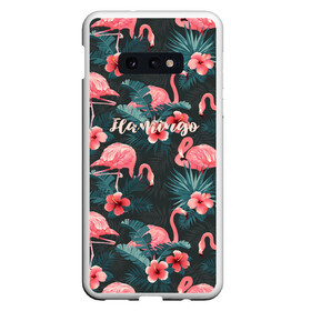 Чехол для Samsung S10E с принтом Flamingo , Силикон | Область печати: задняя сторона чехла, без боковых панелей | girl | woman | девушкам | девушки | листья | подарок | тропические цветы | фламинго | цветы