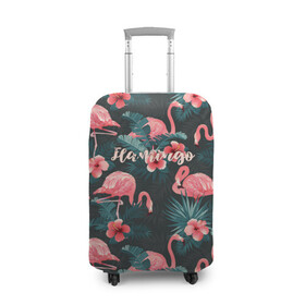 Чехол для чемодана 3D с принтом Flamingo , 86% полиэфир, 14% спандекс | двустороннее нанесение принта, прорези для ручек и колес | girl | woman | девушкам | девушки | листья | подарок | тропические цветы | фламинго | цветы
