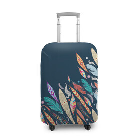 Чехол для чемодана 3D с принтом Перья , 86% полиэфир, 14% спандекс | двустороннее нанесение принта, прорези для ручек и колес | girl | woman | девушкам | девушки | листья | пёрышки | перья | подарок | тропические цветы | цветы