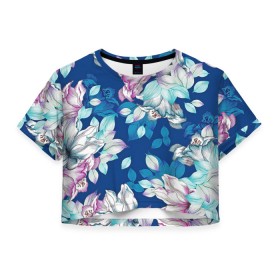 Женская футболка Crop-top 3D с принтом Нежные цветы , 100% полиэстер | круглая горловина, длина футболки до линии талии, рукава с отворотами | girl | woman | девушкам | девушки | листья | подарок | тропические цветы | цветы