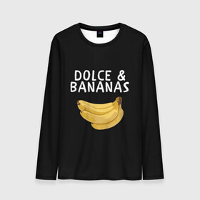 Мужской лонгслив 3D с принтом Dolce and Bananas , 100% полиэстер | длинные рукава, круглый вырез горловины, полуприлегающий силуэт | Тематика изображения на принте: banana | dolce and gabbana | банан | бананы | дольче и габбана | на английском | на иностранном | надписи на английском | надпись | прикольные надписи | слово | слоган | со словом | чёрно белая