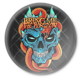 Значок с принтом Bring Me the Horizon ,  металл | круглая форма, металлическая застежка в виде булавки | bmth | metal | music | official | rca records label | rock | sempiternal | video | британская | группа | дэткор | поп | рок