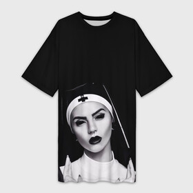 Платье-футболка 3D с принтом МОНАХИНЯ ,  |  | Тематика изображения на принте: nun | анархия | дьявол | женщина | зло | проклятье | сатана | темный