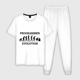 Мужская пижама хлопок с принтом Эволюция программиста , 100% хлопок | брюки и футболка прямого кроя, без карманов, на брюках мягкая резинка на поясе и по низу штанин
 | c++ | code | computer | java | джава | кодеру | компьютерщику | программа | программисту | хакеру