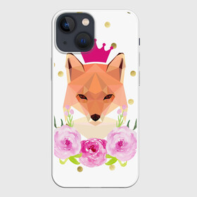 Чехол для iPhone 13 mini с принтом Лиса ,  |  | горошек | корона | лиса | роза | розовый.цветок