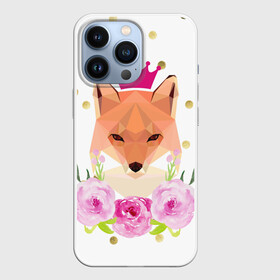 Чехол для iPhone 13 Pro с принтом Лиса ,  |  | горошек | корона | лиса | роза | розовый.цветок