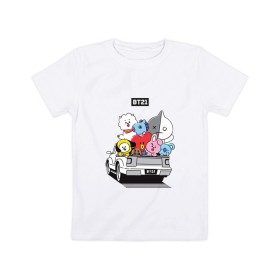 Детская футболка хлопок с принтом BT21 , 100% хлопок | круглый вырез горловины, полуприлегающий силуэт, длина до линии бедер | bt21 | bts | k pop | бт21 | бтс | бтс 2020 | группа бтс | к поп | кей поп | кейпоп