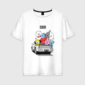 Женская футболка хлопок Oversize с принтом BT21 , 100% хлопок | свободный крой, круглый ворот, спущенный рукав, длина до линии бедер
 | bt21 | bts | k pop | бт21 | бтс | бтс 2020 | группа бтс | к поп | кей поп | кейпоп