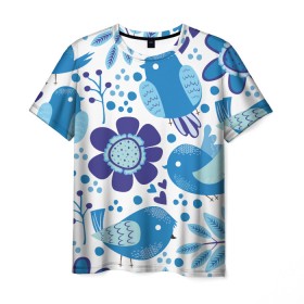 Мужская футболка 3D с принтом Воробушки , 100% полиэфир | прямой крой, круглый вырез горловины, длина до линии бедер | bird | forest | russia | winter | воробей | гжель | голубь | зима | лес | настроение | птица | птицы | россия | синий | синичка | хобби | хохлома | цвет | цветы