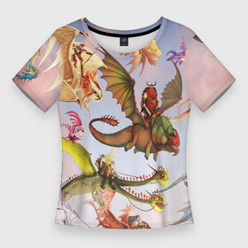 Женская футболка 3D Slim с принтом Как приручить дракона ,  |  | dragon | how to train your dragon the hidden world | драконы | икинг | как приручить дракона 3 | персонажи