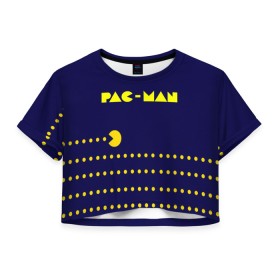 Женская футболка Crop-top 3D с принтом PAC-MAN , 100% полиэстер | круглая горловина, длина футболки до линии талии, рукава с отворотами | 1980 | game | ghostbusters | pac man | игра | монстры | охотники за привидениями | пэкмен | уровень | ход