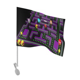 Флаг для автомобиля с принтом PAC-MAN 3D , 100% полиэстер | Размер: 30*21 см | 1980 | game | ghostbusters | pac man | игра | монстры | охотники за привидениями | пэкмен | уровень | ход