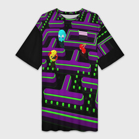 Платье-футболка 3D с принтом PAC MAN 3D ,  |  | 1980 | game | ghostbusters | pac man | игра | монстры | охотники за привидениями | пэкмен | уровень | ход