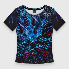 Женская футболка 3D Slim с принтом NEON GEOMETRY ,  |  | abstraction | cyber | cyberpunk | future | geometry | hexagon | neon | techno | texture | абстракция | броня | геометрия | кибер | краски | неон | неоновый | сетка | соты | стальная броня | текстура | шестигранники
