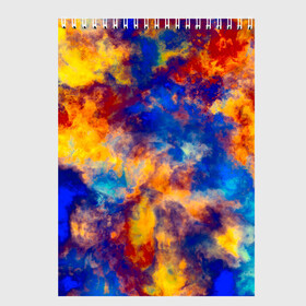 Скетчбук с принтом Огненно-синий полутон , 100% бумага
 | 48 листов, плотность листов — 100 г/м2, плотность картонной обложки — 250 г/м2. Листы скреплены сверху удобной пружинной спиралью | textures | абстракция | дым | желтый | краски | красный | небо | облака | огонь | пламя | разводы | разноцветный | синий | текстура | текстуры | туман | узор | фон
