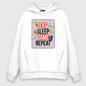 Мужское худи Oversize хлопок с принтом EAT SLEEP GAME REPEAT , френч-терри — 70% хлопок, 30% полиэстер. Мягкий теплый начес внутри —100% хлопок | боковые карманы, эластичные манжеты и нижняя кромка, капюшон на магнитной кнопке | Тематика изображения на принте: 90 | 90е | dendy | plastation | sega | видеоигра | денди | джойстик | игра | игрок | игроман | киберспортсмен | кибеспорт | сега