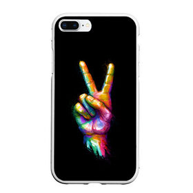 Чехол для iPhone 7Plus/8 Plus матовый с принтом V , Силикон | Область печати: задняя сторона чехла, без боковых панелей | finger | fingers | gesture | glitch | hand | peace | sign | v | victory | глитч | жест | знак | краски | лич | мир | палец | пальцами | пальцы | победа | рука | руки | сигна | хиппи