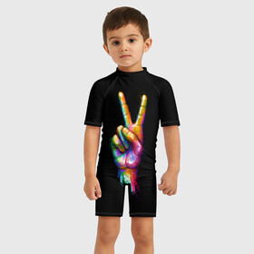 Детский купальный костюм 3D с принтом V , Полиэстер 85%, Спандекс 15% | застежка на молнии на спине | finger | fingers | gesture | glitch | hand | peace | sign | v | victory | глитч | жест | знак | краски | лич | мир | палец | пальцами | пальцы | победа | рука | руки | сигна | хиппи