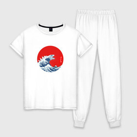 Женская пижама хлопок с принтом GODZILLA , 100% хлопок | брюки и футболка прямого кроя, без карманов, на брюках мягкая резинка на поясе и по низу штанин | comic con | godzilla | gojira | logo | годзилла | знаки | иероглифы | лого | монстр | фильм | чудовище