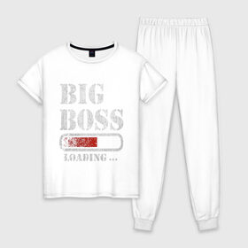 Женская пижама хлопок с принтом Big Boss , 100% хлопок | брюки и футболка прямого кроя, без карманов, на брюках мягкая резинка на поясе и по низу штанин | art | big boss | boss | inscription | loading | арт | большой босс | босс | загрузка | надпись