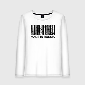 Женский лонгслив хлопок с принтом Made in Russia , 100% хлопок |  | barcode | country | forest | russia | береза | лес | родина | россия | страна | штрихкод