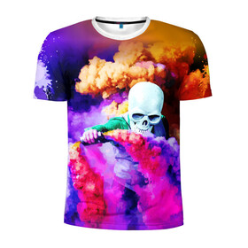 Мужская футболка 3D спортивная с принтом Череп в дыму , 100% полиэстер с улучшенными характеристиками | приталенный силуэт, круглая горловина, широкие плечи, сужается к линии бедра | вода | дым | краски | огонь | скелеты | цветной | череп | шашки | яркий