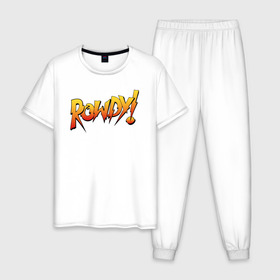Мужская пижама хлопок с принтом Rowdy , 100% хлопок | брюки и футболка прямого кроя, без карманов, на брюках мягкая резинка на поясе и по низу штанин
 | Тематика изображения на принте: ronda rousey | rowdy | ронда роузи