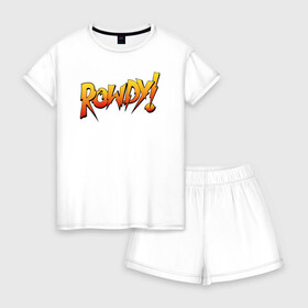 Женская пижама с шортиками хлопок с принтом Rowdy , 100% хлопок | футболка прямого кроя, шорты свободные с широкой мягкой резинкой | ronda rousey | rowdy | ронда роузи