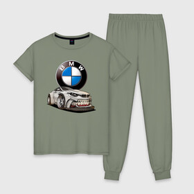 Женская пижама хлопок с принтом BMW оскал , 100% хлопок | брюки и футболка прямого кроя, без карманов, на брюках мягкая резинка на поясе и по низу штанин | bmw | car | germany | grin | jaw | power | sketch | teeth | автомобиль | бмв | германия | зубы | мощь | оскал | пасть | эскиз