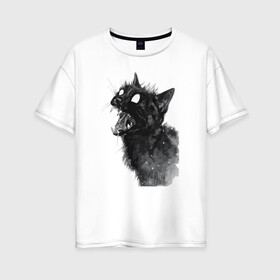 Женская футболка хлопок Oversize с принтом Грозовой кошак (опасный) , 100% хлопок | свободный крой, круглый ворот, спущенный рукав, длина до линии бедер
 | зубастый | котиков | коты | опасный | семья | черный