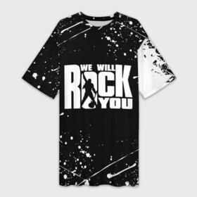 Платье-футболка 3D с принтом QUEEN | КВИН (Z) ,  |  | Тематика изображения на принте: queen | rock | we will rock you | брайан мэи | группа queen | группа квин | джон дикон | квин | королева | король | роджер тейлор | рок | фредди меркьюри