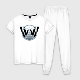 Женская пижама хлопок с принтом Westworld , 100% хлопок | брюки и футболка прямого кроя, без карманов, на брюках мягкая резинка на поясе и по низу штанин | vdosadir | westworld | джонатан нолан | западный мир | лиза джой | мир дикого запада
