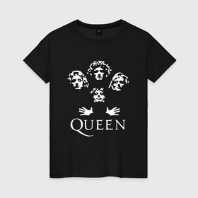 Женская футболка хлопок с принтом QUEEN (НА СПИНЕ) , 100% хлопок | прямой крой, круглый вырез горловины, длина до линии бедер, слегка спущенное плечо | queen | rock | we will rock you | брайан мэи | группа queen | группа квин | джон дикон | квин | королева | король | роджер тейлор | рок | фредди меркьюри