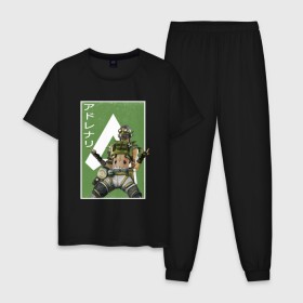 Мужская пижама хлопок с принтом Apex Legends Октейн , 100% хлопок | брюки и футболка прямого кроя, без карманов, на брюках мягкая резинка на поясе и по низу штанин
 | Тематика изображения на принте: apex | apex legends | octane | апекс легенд | октейн | персонаж | японский стиль