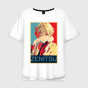 Мужская футболка хлопок Oversize с принтом Зеницу Агацума , 100% хлопок | свободный крой, круглый ворот, “спинка” длиннее передней части | аниме | зеницу агацума | клинок рассекающий демонов