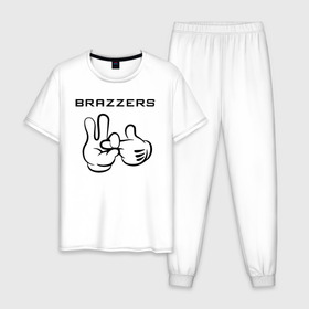 Мужская пижама хлопок с принтом Brazzers , 100% хлопок | брюки и футболка прямого кроя, без карманов, на брюках мягкая резинка на поясе и по низу штанин
 | brazzers | анани | бразерс | браззерс | братья | звезда | надпись | прикол | проно хуб | сайт | 