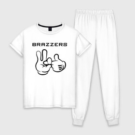 Женская пижама хлопок с принтом Brazzers , 100% хлопок | брюки и футболка прямого кроя, без карманов, на брюках мягкая резинка на поясе и по низу штанин | brazzers | анани | бразерс | браззерс | братья | звезда | надпись | прикол | проно хуб | сайт | 