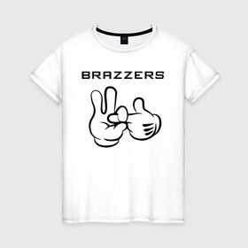 Женская футболка хлопок с принтом Brazzers , 100% хлопок | прямой крой, круглый вырез горловины, длина до линии бедер, слегка спущенное плечо | brazzers | анани | бразерс | браззерс | братья | звезда | надпись | прикол | проно хуб | сайт | 