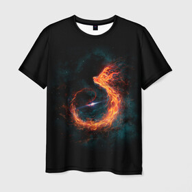 Мужская футболка 3D с принтом Космический Феникс , 100% полиэфир | прямой крой, круглый вырез горловины, длина до линии бедер | beast | bird | creature | fire | flame | myth | mythical | phoenix | space | зверь | космос | миф | мифические | мифическое | огонь | пламя | птица | существо | феникс