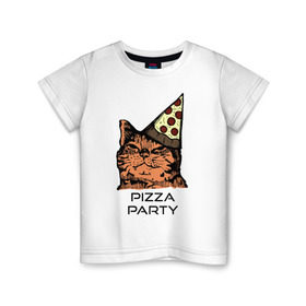 Детская футболка хлопок с принтом PIZZA PARTY , 100% хлопок | круглый вырез горловины, полуприлегающий силуэт, длина до линии бедер | party | pizza | pizza party | time | арт | веселье | время | для детей | животные | картинка | кот | котик | котики | пицца | пиццы | рисунок | рыжий кот