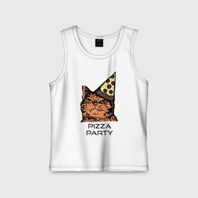 Детская майка хлопок с принтом PIZZA PARTY ,  |  | party | pizza | pizza party | time | арт | веселье | время | для детей | животные | картинка | кот | котик | котики | пицца | пиццы | рисунок | рыжий кот