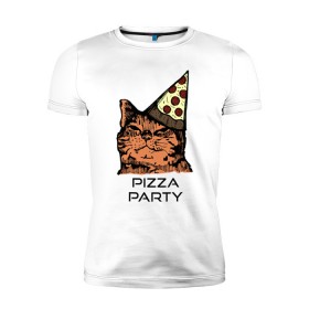 Мужская футболка премиум с принтом PIZZA PARTY , 92% хлопок, 8% лайкра | приталенный силуэт, круглый вырез ворота, длина до линии бедра, короткий рукав | Тематика изображения на принте: party | pizza | pizza party | time | арт | веселье | время | для детей | животные | картинка | кот | котик | котики | пицца | пиццы | рисунок | рыжий кот