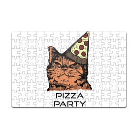 Пазл магнитный 126 элементов с принтом PIZZA PARTY , полимерный материал с магнитным слоем | 126 деталей, размер изделия —  180*270 мм | party | pizza | pizza party | time | арт | веселье | время | для детей | животные | картинка | кот | котик | котики | пицца | пиццы | рисунок | рыжий кот