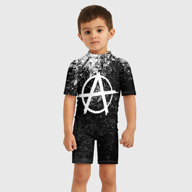 Детский купальный костюм 3D с принтом АНАРХИЯ , Полиэстер 85%, Спандекс 15% | застежка на молнии на спине | anarchy | анархия | анархо коммунизм | граффити | символ | стена | череп