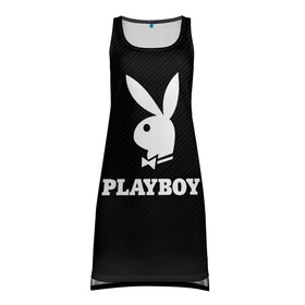 Платье-майка 3D с принтом PLAYBOY | ПЛЕЙБОЙ (Z) , 100% полиэстер | полуприлегающий силуэт, широкие бретели, круглый вырез горловины, удлиненный подол сзади. | brand | brazzers | faketaxi | hub | mode | playboy | бразерс | бренд | мода | фейк такси