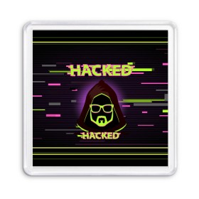 Магнит 55*55 с принтом Hacked , Пластик | Размер: 65*65 мм; Размер печати: 55*55 мм | Тематика изображения на принте: cybepunk | hacked | hacker | it | аноним | анонимус | взлом | взломщик | киберпанк | программист | хак | хакер