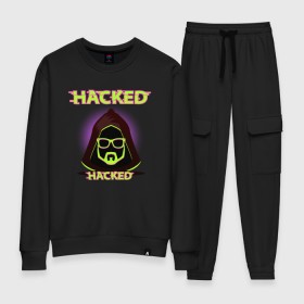 Женский костюм хлопок с принтом Hacked , 100% хлопок | на свитшоте круглая горловина, мягкая резинка по низу. Брюки заужены к низу, на них два вида карманов: два 