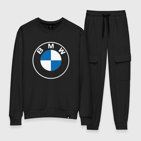 Женский костюм хлопок с принтом BMW LOGO 2020 , 100% хлопок | на свитшоте круглая горловина, мягкая резинка по низу. Брюки заужены к низу, на них два вида карманов: два 